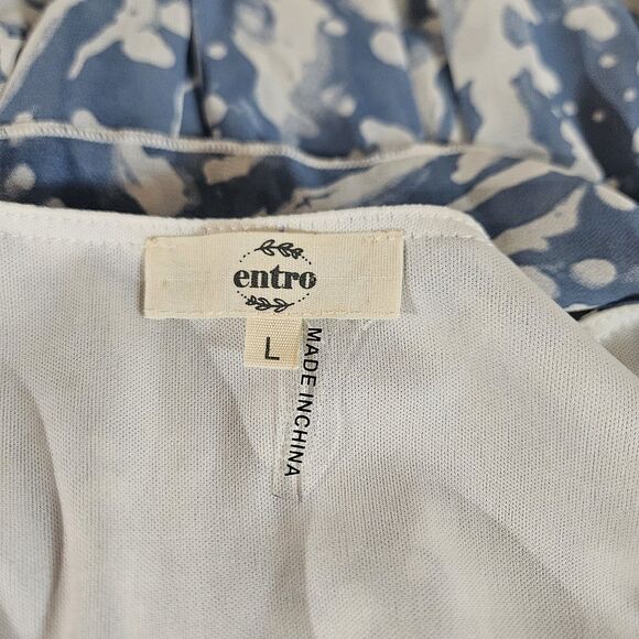 Entro Blue White Ethereal Smocked Waist Tiered Ruffled Mini Dress Sz L Romantic - Picture 9 of 14